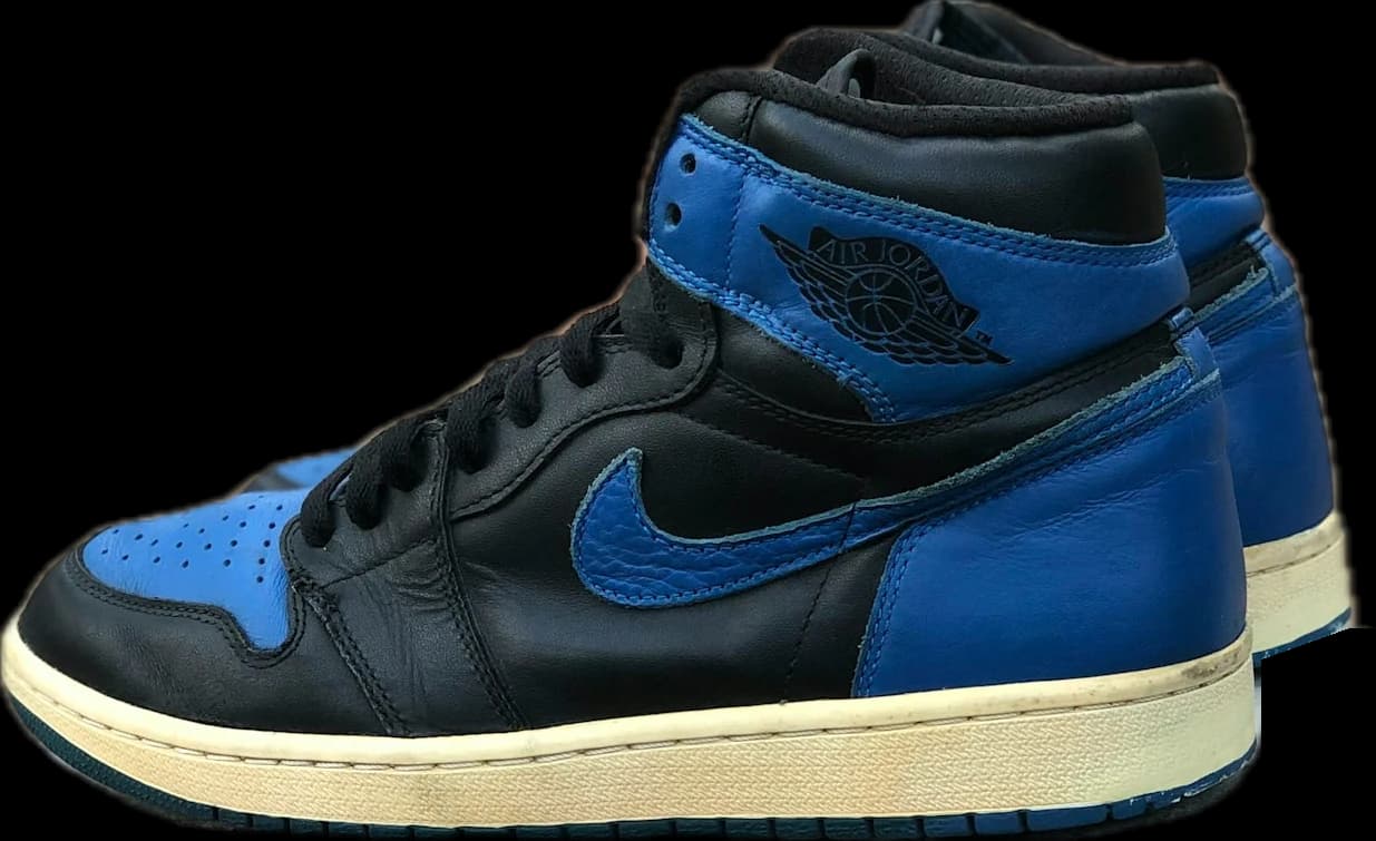 Pair of Air Jordan 1 Highs in black and royal blue